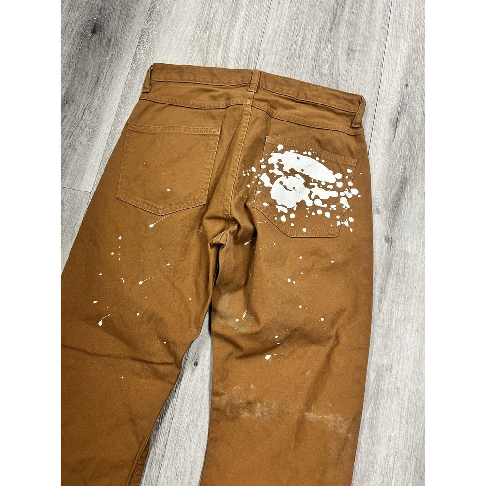 BAPE A Bathing Ape Splatter Paint Logo Khaki Canvas Chino Pants Size Small
